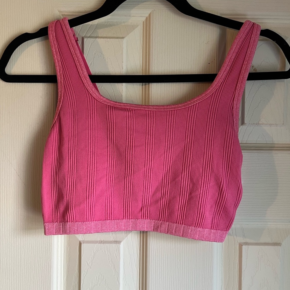 Aerie Vibrant Pink Ribbed Top Sports Bra Size XS